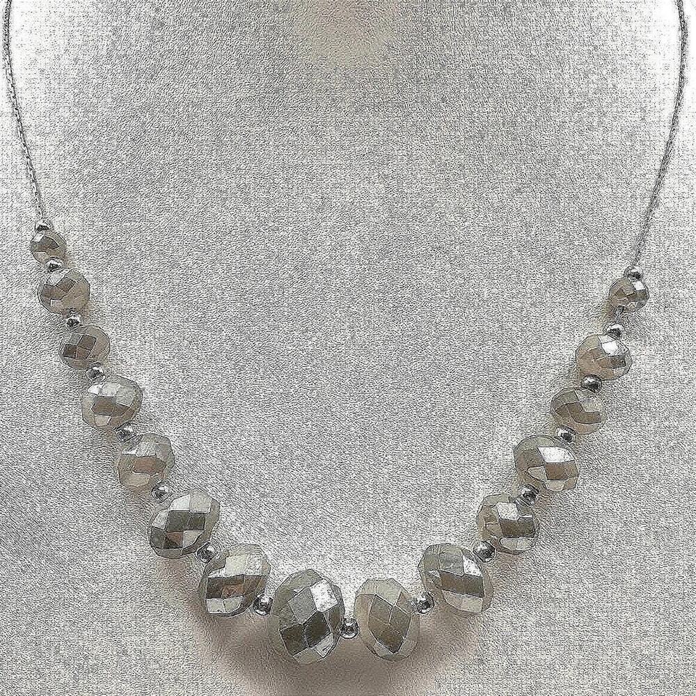 Vintage 90s Graduated Silver Grey Faceted Bead Necklace Choker Jewelry